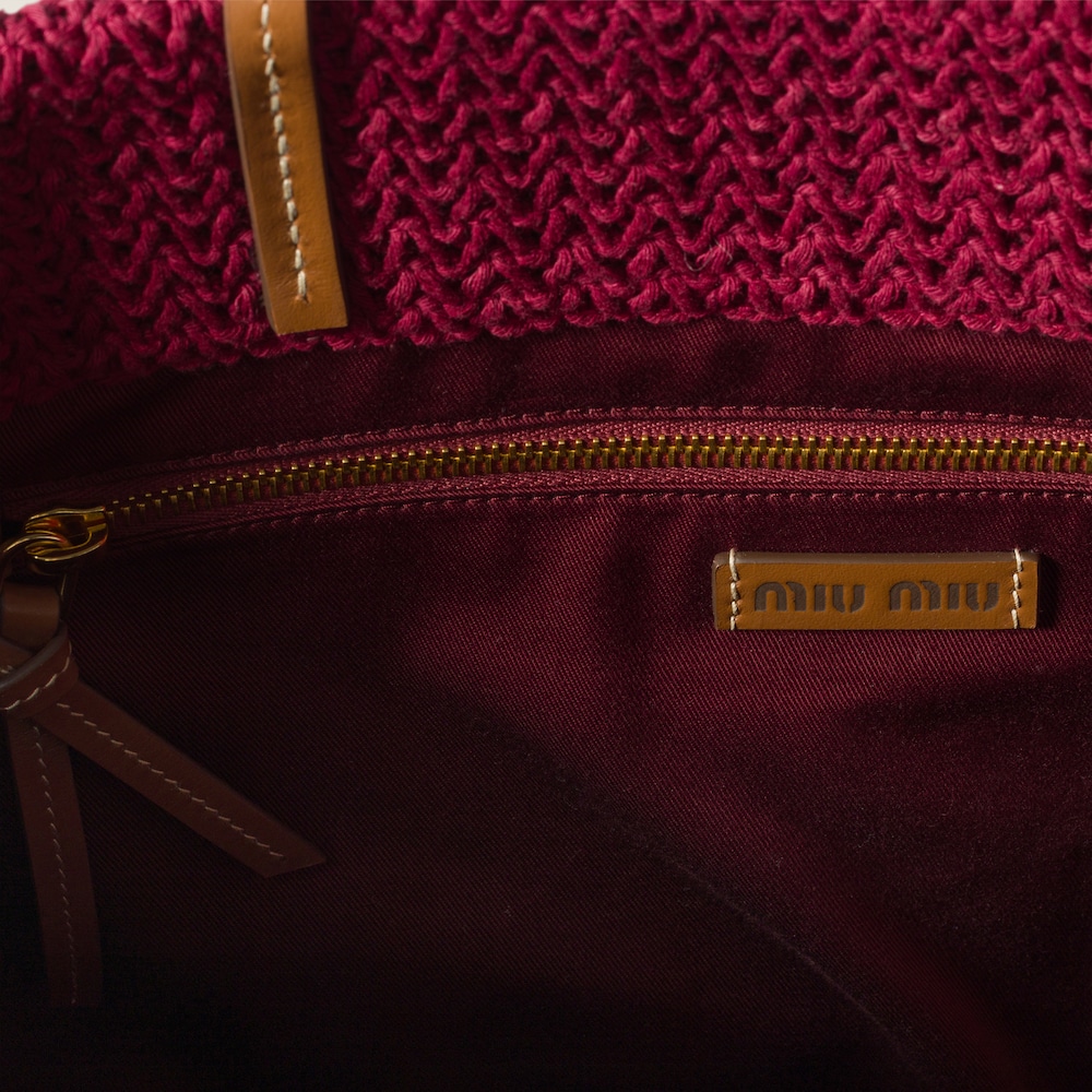 Miu Miu Raffia-effect woven tote bag Bordeaux / Teal / Natural