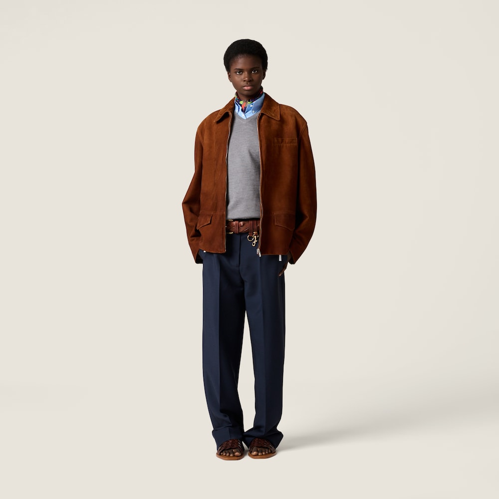 Miu Miu Waxed suede jacket Chestnut Brown