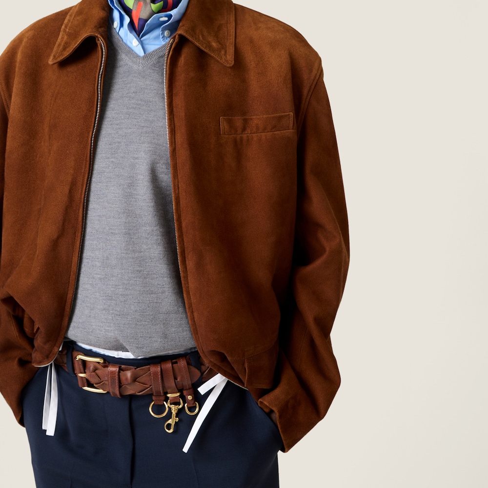 Miu Miu Waxed suede jacket Chestnut Brown