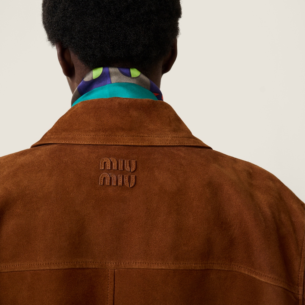 Miu Miu Waxed suede jacket Chestnut Brown
