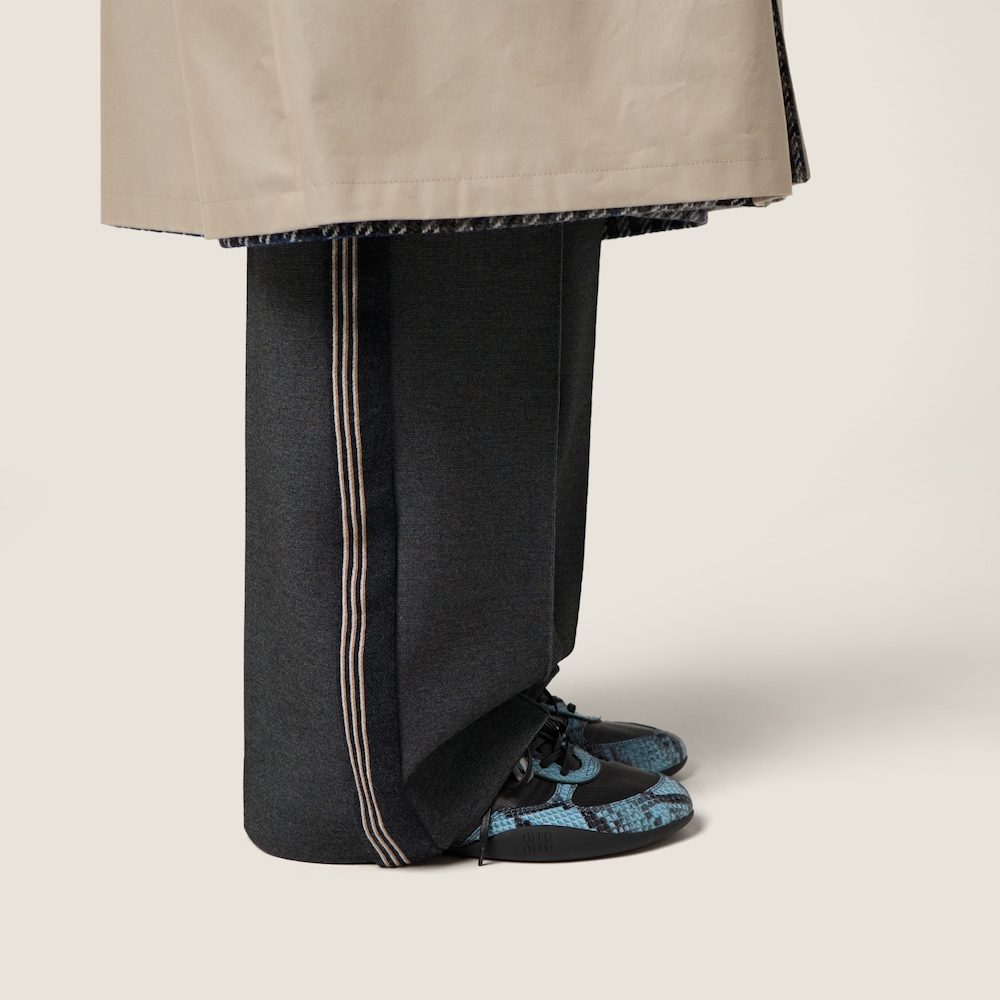 Miu Miu Gymnasium technical fabric and python-print Ayers leather sneakers Slate Gray / Astral Blue