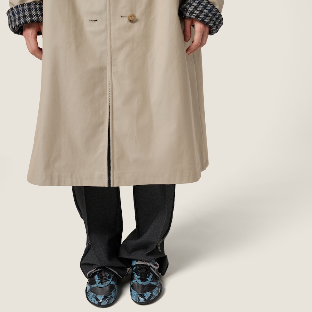 Miu Miu Gymnasium technical fabric and python-print Ayers leather sneakers Slate Gray / Astral Blue