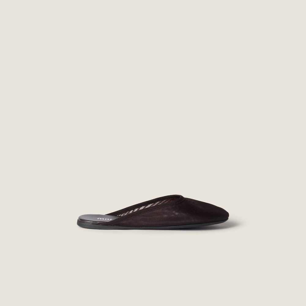 Miu Miu Mesh fabric slippers Dark Brown