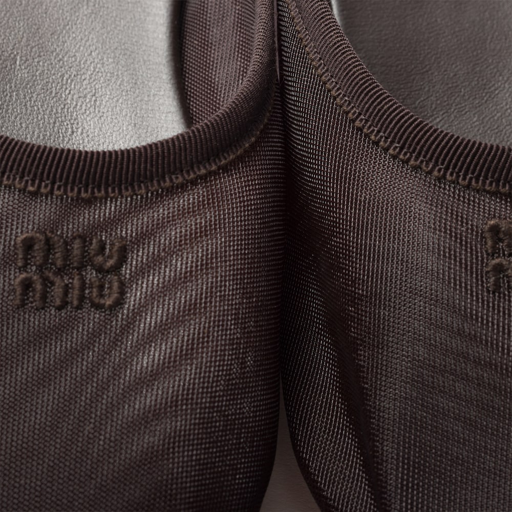 Miu Miu Mesh fabric slippers Dark Brown