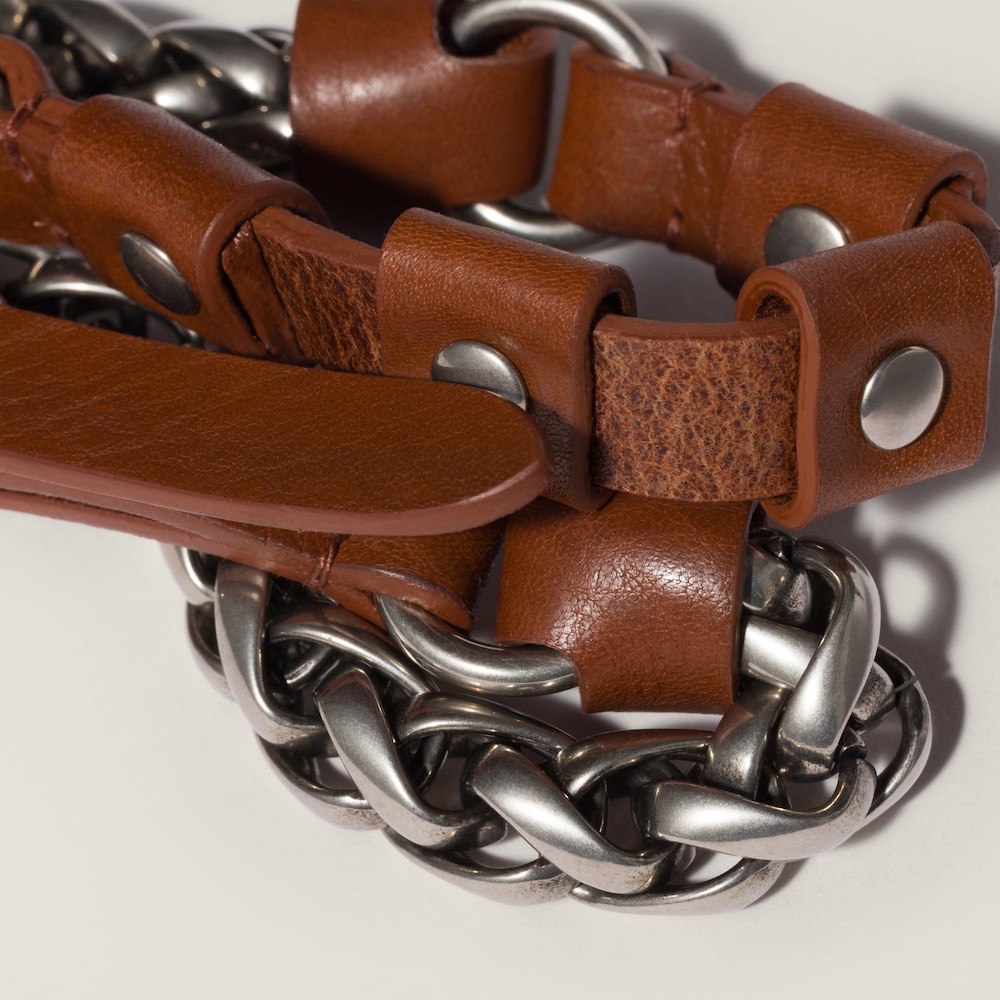 Miu Miu Leather and metal key ring trick - Tobacco