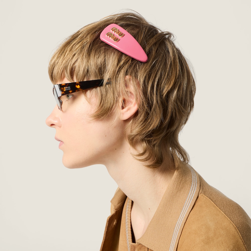 Miu Miu Patent leather hair clip - Geranium Pink