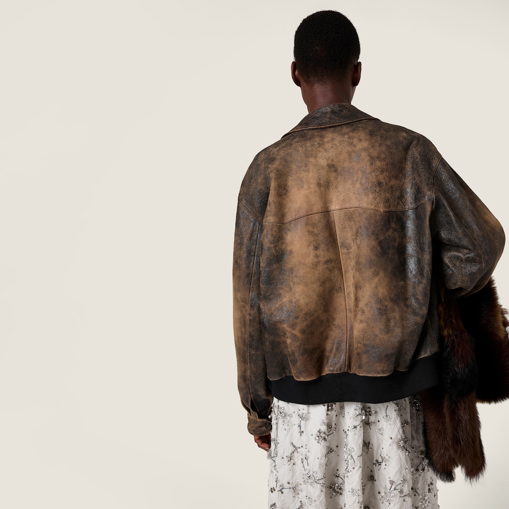 Miu Miu Waxed suede leather jacket Black