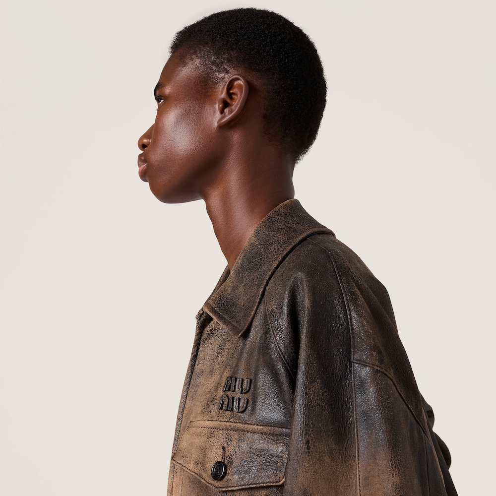 Miu Miu Waxed suede leather jacket Black