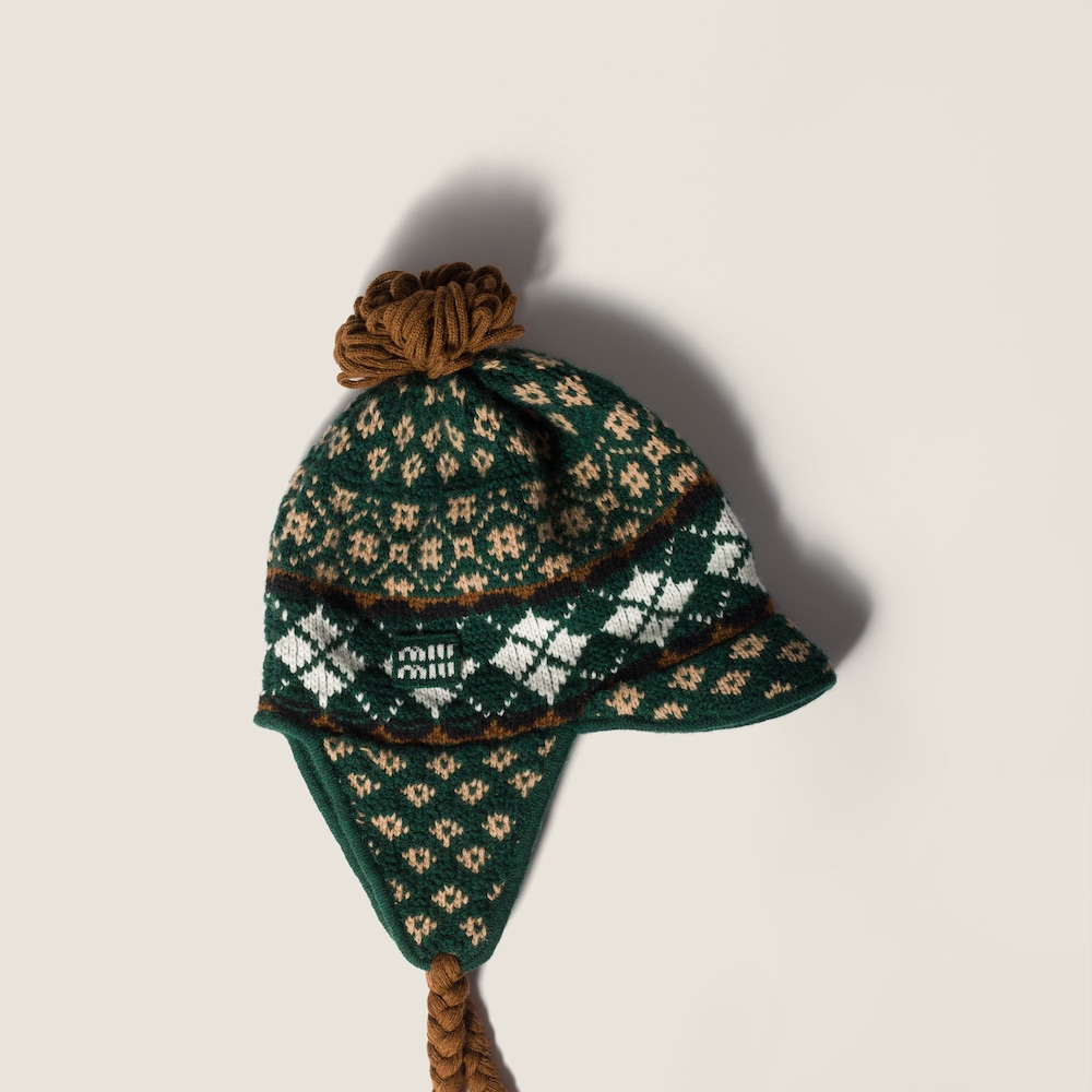 Miu Miu Wool and cashmere visor hat - Cognac/Billiard Green