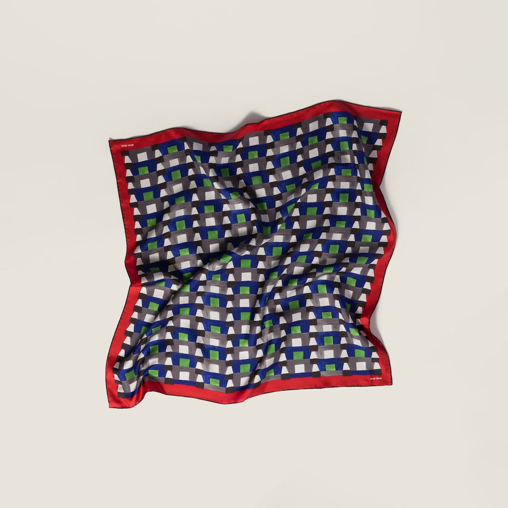 Miu Miu Printed silk scarf - Indigo/Red