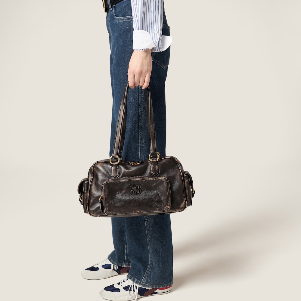 Miu Miu Pocket nappa leather top-handle bag Coffee