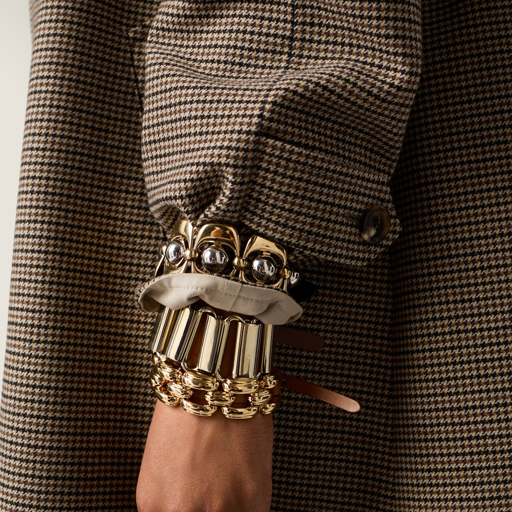 Miu Miu Metal and leather bracelet Gold / Cognac