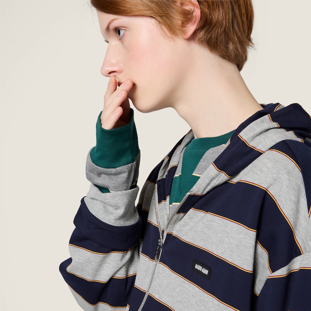 Miu Miu Striped jersey sweat shirt Bottle Green / Gray