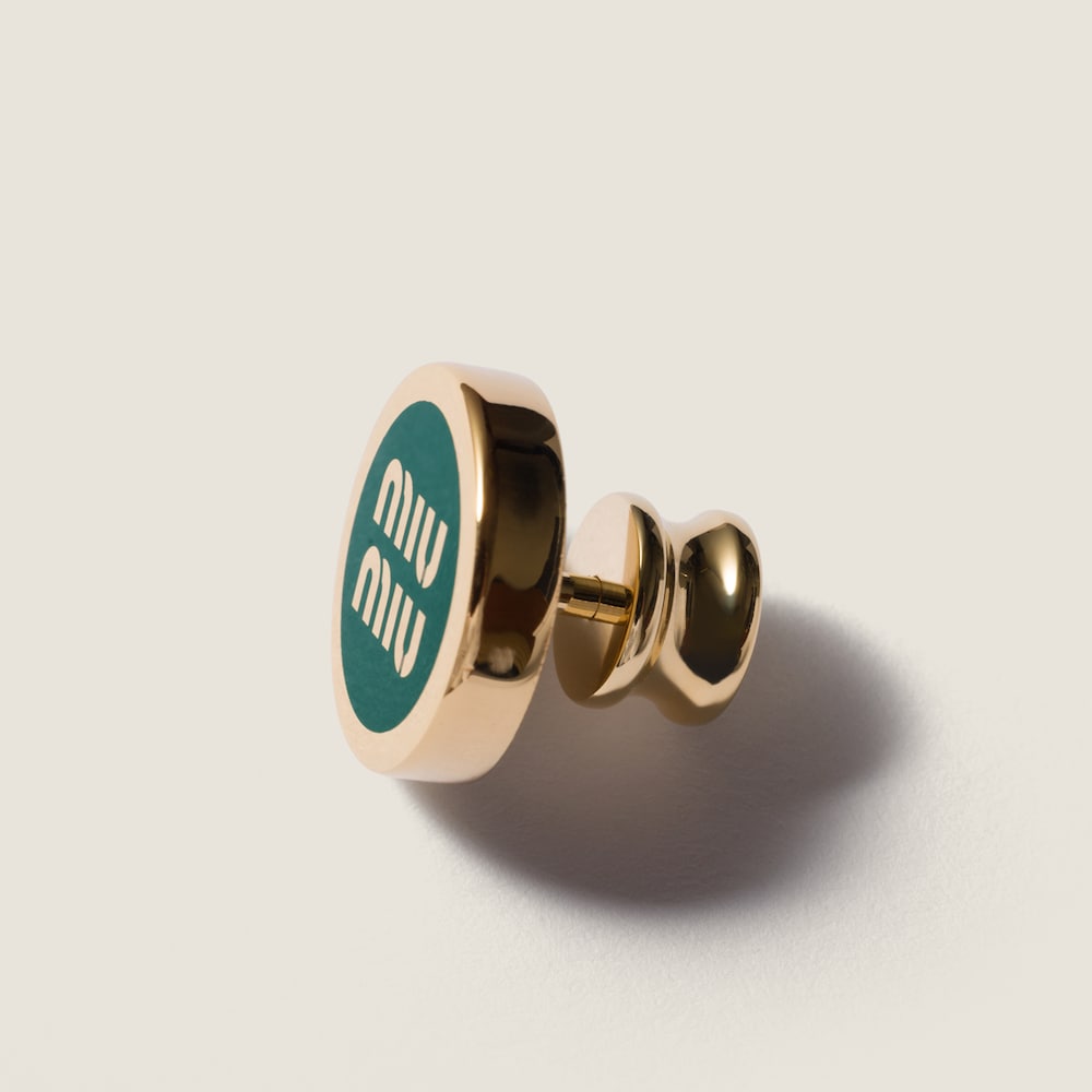 Miu Miu Enameled metal logo brooch - Billiard Green